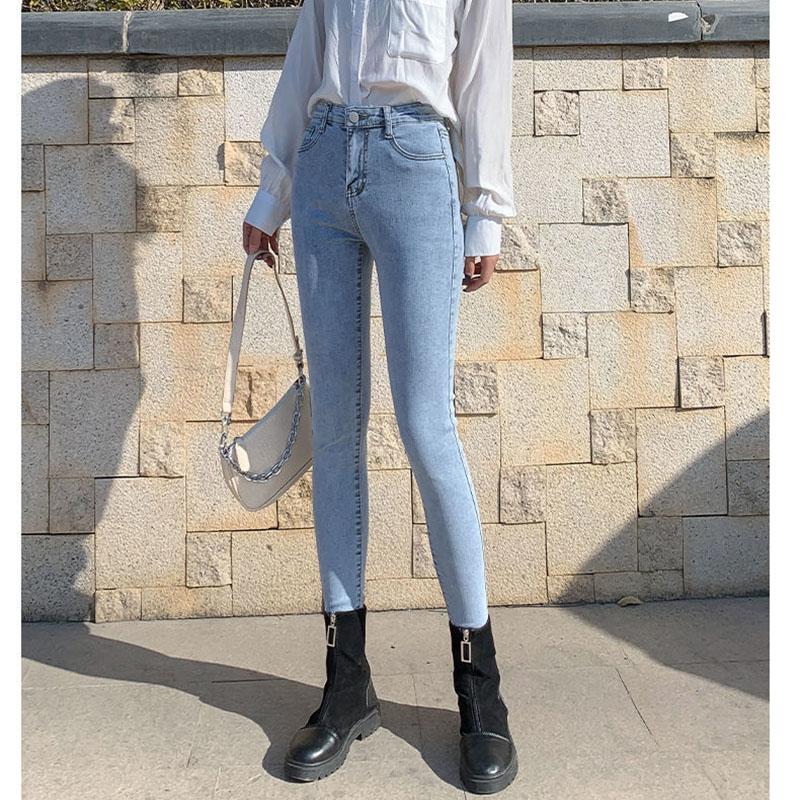 Spring Light-colored Jeans Women's High Waist Was Thinner and Taller Light Blue Stretch Tight-fitting Pencil Pants