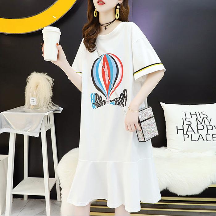 Balloon Ruffle Women's Summer Dress Short Sleeve Round Neck Printing  Daily Wear Office Dating Party