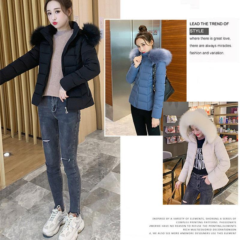 Winter Short Cotton-padded Jacket Korean Version of The Large Fur Collar Slim Coat Solid Color Warm Female Down Padded Jacket