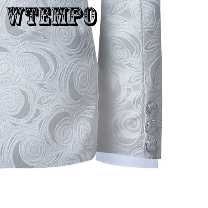 Single Button Casual Men's White Blazer Long Sleeves Printing Banquet Suits Blazer