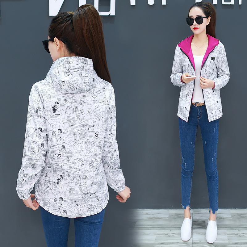 Women Spring Autumn Coat Female New Loose Wild Long-sleeved Hooded Student Windbreaker Jacket