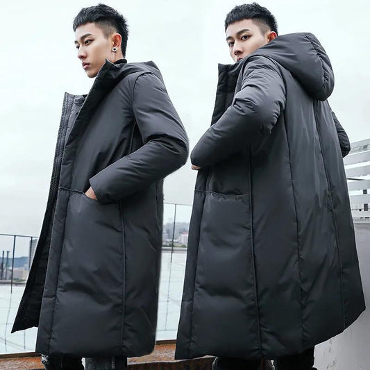 Down Jacket Men's Men's Trend Over The Knee Thick Winter Simple Casual High-end Mid-length Jacket