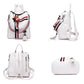 Fashion Cartoon School Bag Female PU Leather Travel Bag Gril's Stripe Pendant Backpack
