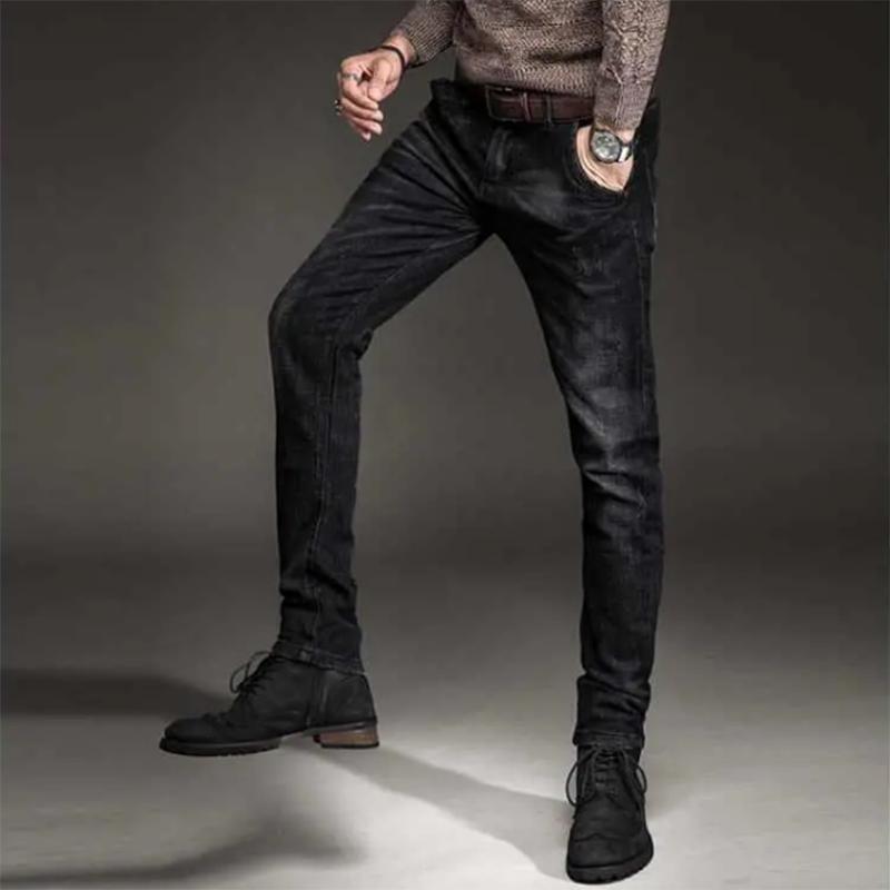 Men's Autumn and Winter Korean Style Stretch Casual Long Pants Denim Long Trousers Men's Bussiness Casual Solid Black Jeans Male Outdoor Slim Pants