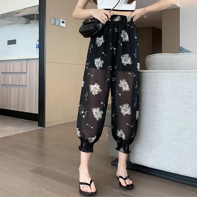 Summer Chiffon Breathable Beach Anti-sai Thin Fashion Anti-mosquito Beam Feet Nine-point Women's Trousers Casual Lantern Pants