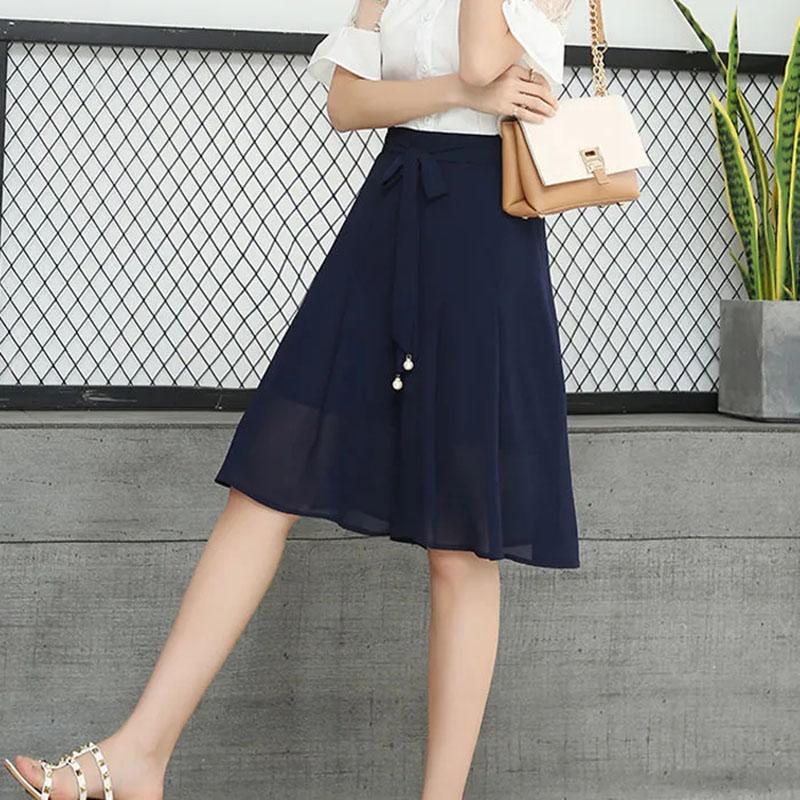 Summer Thin Chiffon Culottes Five-point Half Skirt Women's Slim Large Size High Waist Solid Color Mesh Office Short Skirt Pants