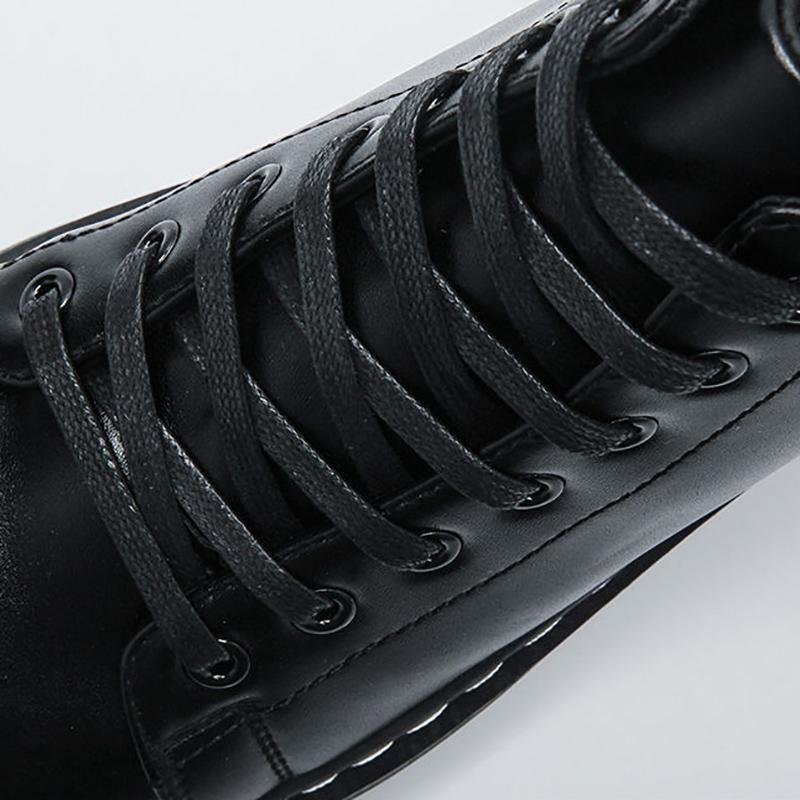 Men's Black Martin Boots Mid-British Thick-soled Men's Boots Korean Style Trendy All-match High-top Leather Shoes