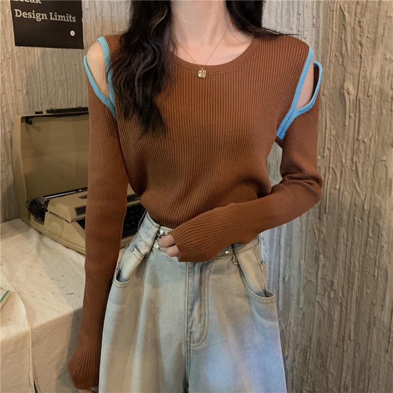 Autumn Loose Knit Sweater Women's Student Off-shoulder Long-sleeved Sweater White Bottoming Clothes