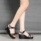Women's Wedge Sandals Summer Fish Mouth Shoes Thick Sole Non-Slip Platform Lightweight Sandals Metal Fabric All Match Sandals
