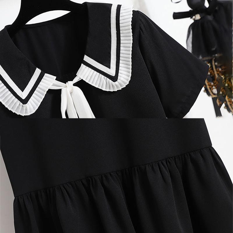 Sailor Collar Navy Dress Sweet Bow-knot Girl Retro Style Student Girls Knee-length Solid Color Dress