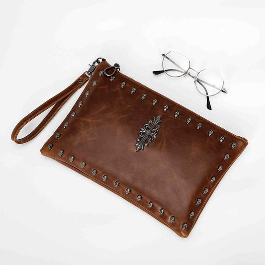 Business Briefcase Men Rivet Leather Large Capacity Pocket Anti-theft Handbag Computer IPAD Bag