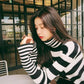 Striped Turtleneck Bottoming Shirt Long-sleeved Slim Pullover Short Sweater Autumn Winter
