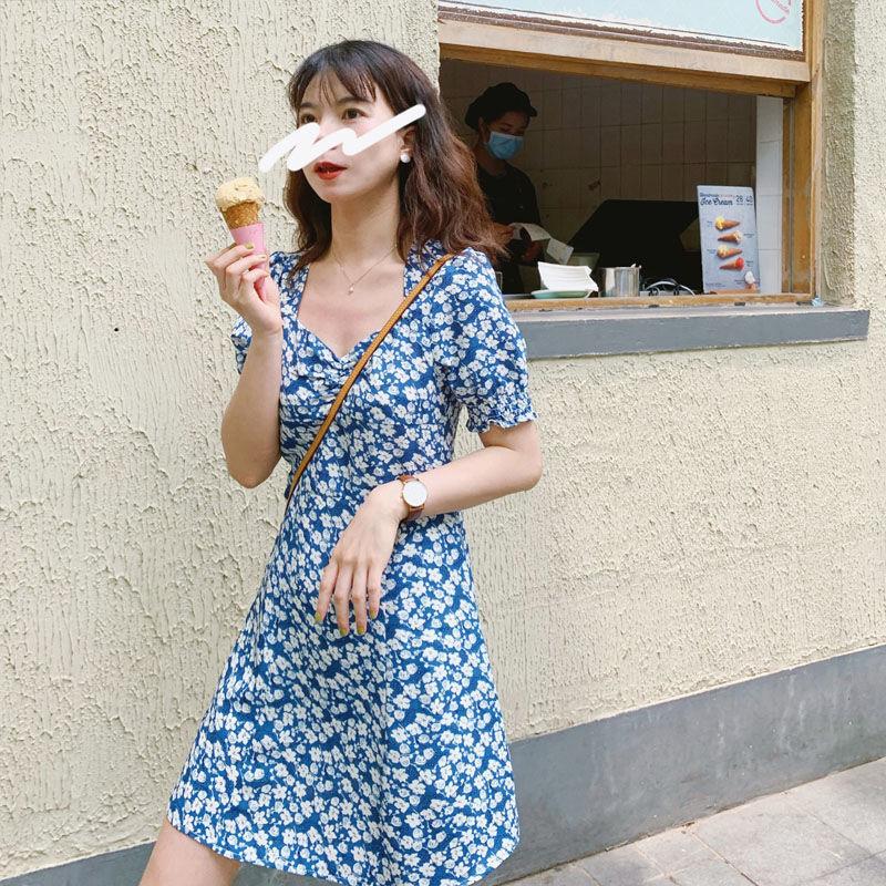 Chiffon Midi Skirt A-line Skirt Retro French Square Collar Puff Sleeves Slit Dress Oil Painting Purple Floral Skirt Elegant Temperament