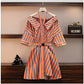 Women Halter Strap Dress Female Summer Skirt V-neck Striped Shirt Dress for Party Office
