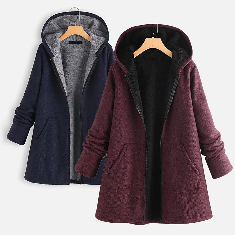 Women Winter Jackets Plus Size Casual Hooded Parkas Coat Long Thick Warm Outerwear Solid Plush Fleece Casual Jackets