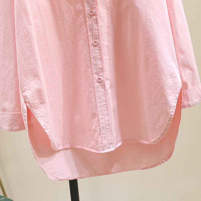 Women's Cotton Shirt with Long Sleeves and Loose Design The Fabric Is Soft Breathable and Sweat-absorbing Solid Color Shirt