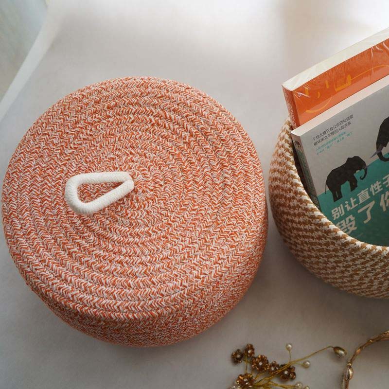 Weaving Storage Box Round Band Cover Basket Strapping Basket Storage Box Cosmetic Storage Basket