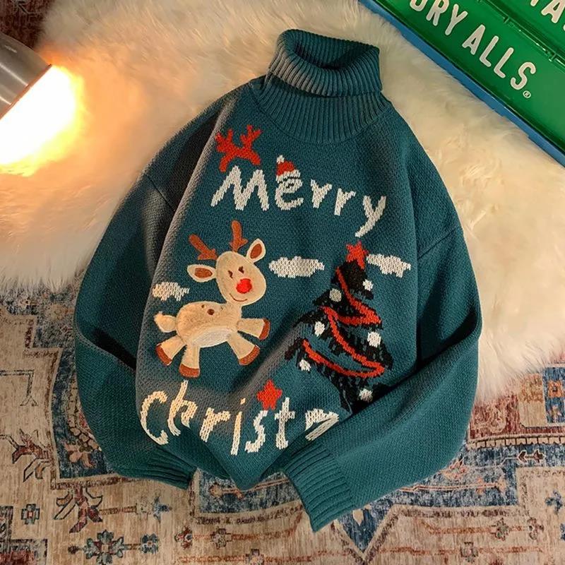 WTEMPO Crew Neck Sweater Christmas Couple Sweater Soft Casual Knitted Sweater Winter Warm Pullover