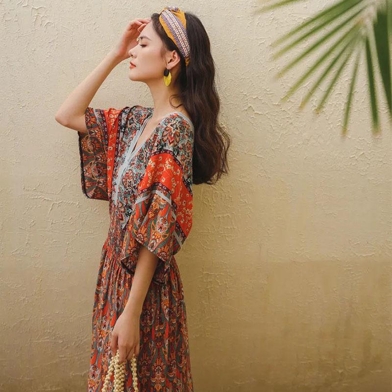 Indonesian Dress Female Thailand Bohemian Ethnic Retro Long Skirt Seaside Holiday Beach Skirt