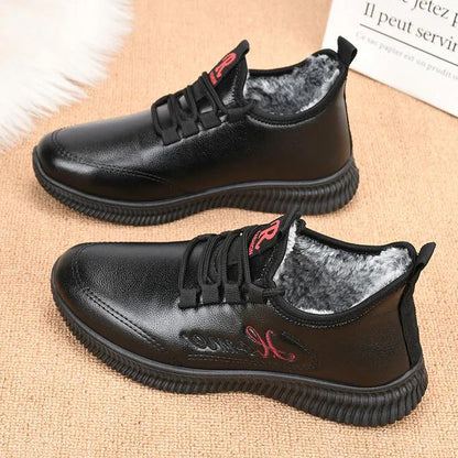 Winter Cotton Shoes Women's Fleece Warm Cotton Boots Non-slip Leather Waterproof Snow Boots