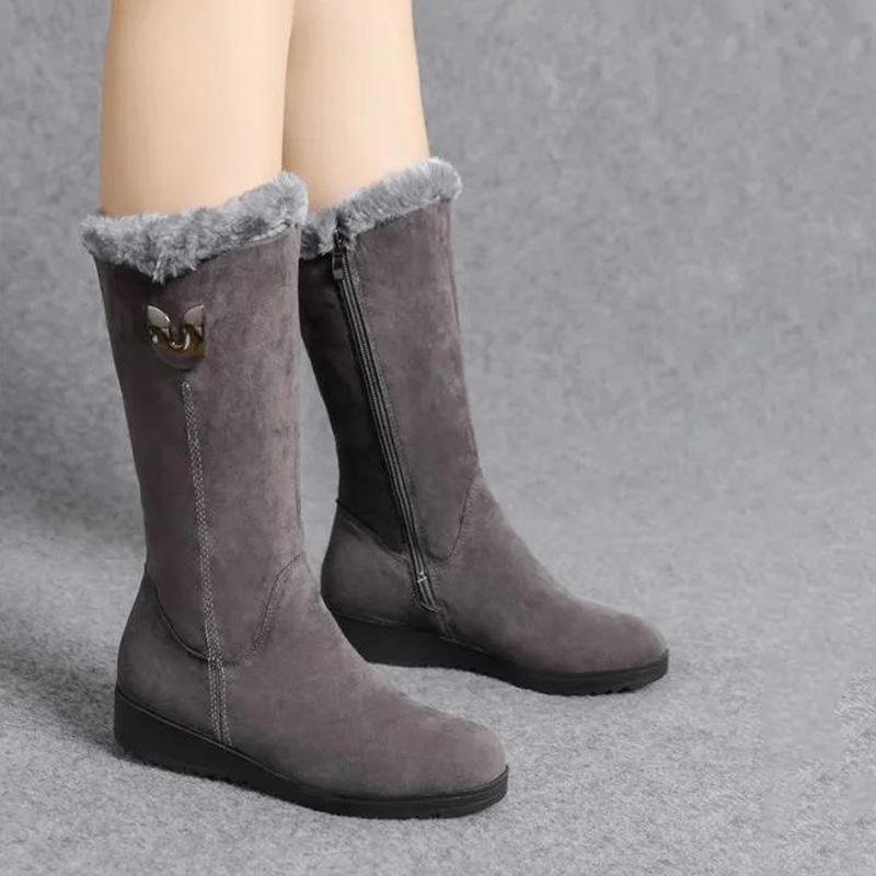 Winter Snow Boots Women's Plus Velvet Thickened In The Tube Martin Boots Non-slip Warm Flat Bottom Side Zipper Large Size Cotton Shoes