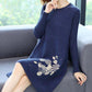 Autumn and Winter Loose Mid-length Dress Large Size Casual Printing Base Skirt Temperament Middle-aged Women Sweater Dress