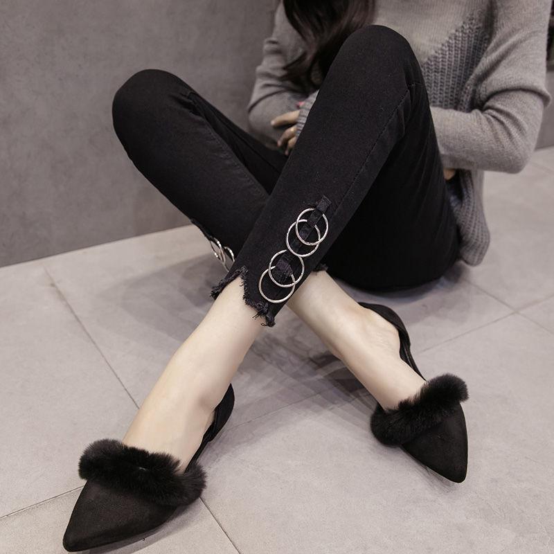 WTEMPO Black Jeans Korean High Waist Skinny Cropped Pants with Wild Raw Edges and Thin Skinny Pants