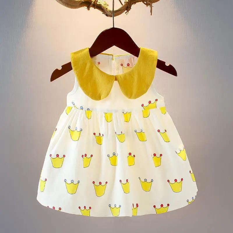 Baby Girl Dress Summer Loose 0-2 Years Old Baby Princess Dress New Baby Cotton Dress Cute Crown Print Dress A-line Skirt