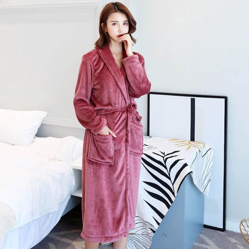 Flannel Nightgown Thick Coral Fleece Bathrobe Ladies Homewear Sleep Long Sleeve Autumn and Winter Leisure Long