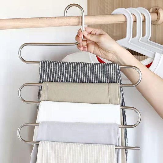 2PCS Household Multi-layer Pants Clip Magic Pants Rack Stainless Steel Multifunctional Wardrobe Pants Wrought Iron Clothes Hanger Bold Tie Towel Rack