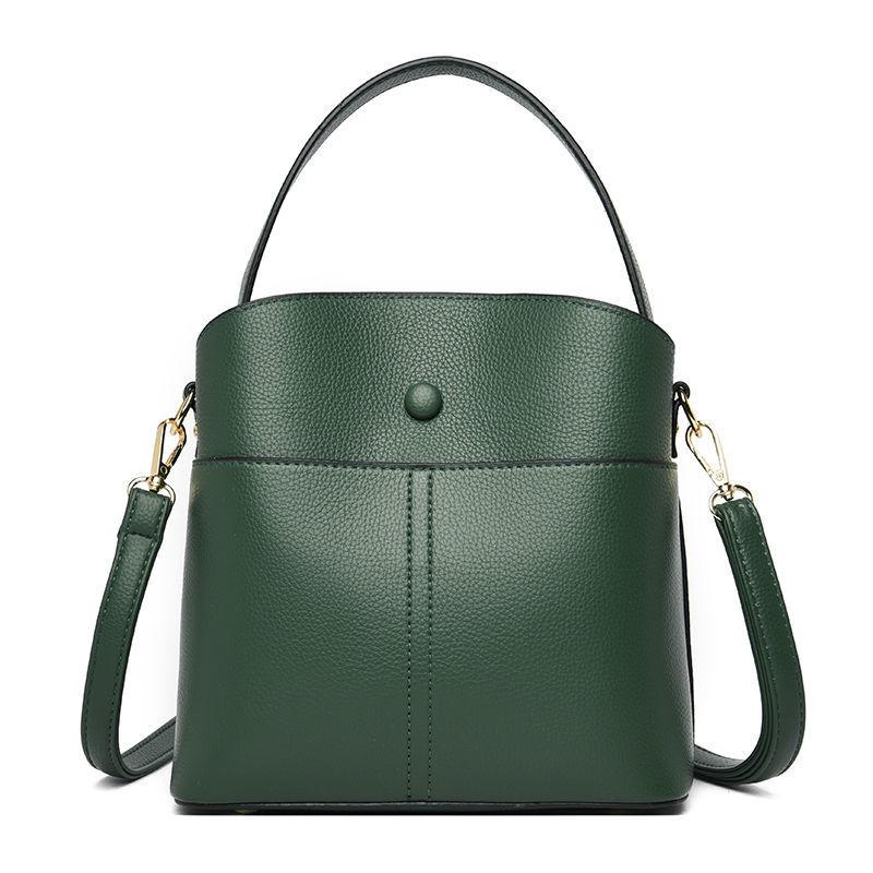 Real Cowhide Women Bucket Bag Casual Female Handbag Portable Multi-Layer Large Capacity Soft Surface 5 Colors
