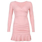 Dress Feminine Long-sleeved Slim Elastic Irregular Short Skirt Evening Dress