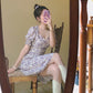 Chiffon Midi Skirt A-line Skirt Retro French Square Collar Puff Sleeves Slit Dress Oil Painting Purple Floral Skirt Elegant Temperament