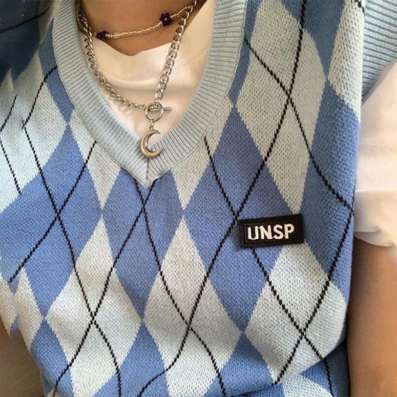 Short British Style Blue Knit Sweater Vest Vest Women Loose All-match Sleeveless Top Women's Thin Sweater College Style Casual Style