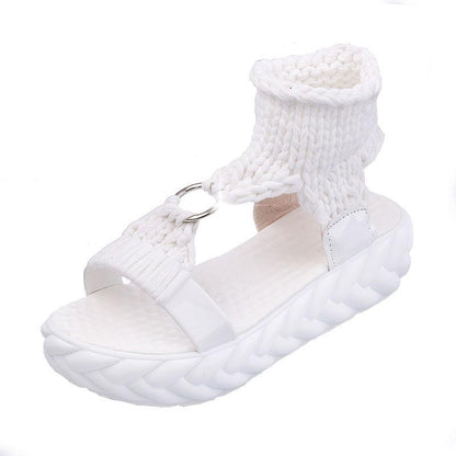 Sandals Female Fairy Style Summer Wool Woven Round Buckle Large Size Wild Platform Platform Roman Women's Sho