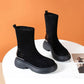 Black Boots Woman Autumn and Winter Velvet Elastic Boots Korean Version of Wild Short Boots Increased Thick-soled Boots Martin Plush Boots