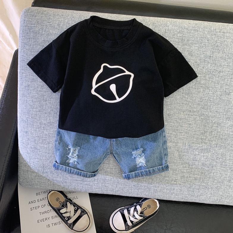 Summer Children's Clothes Summer 1-5 Years Old Children's Boy and Girl Solid Color Printing Short-sleeved Suit