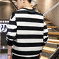 Men's Sweater Black and White Striped Round Neck Sweatshirts Autumn Loose Large Size Bottoming Shirt Handsome Top