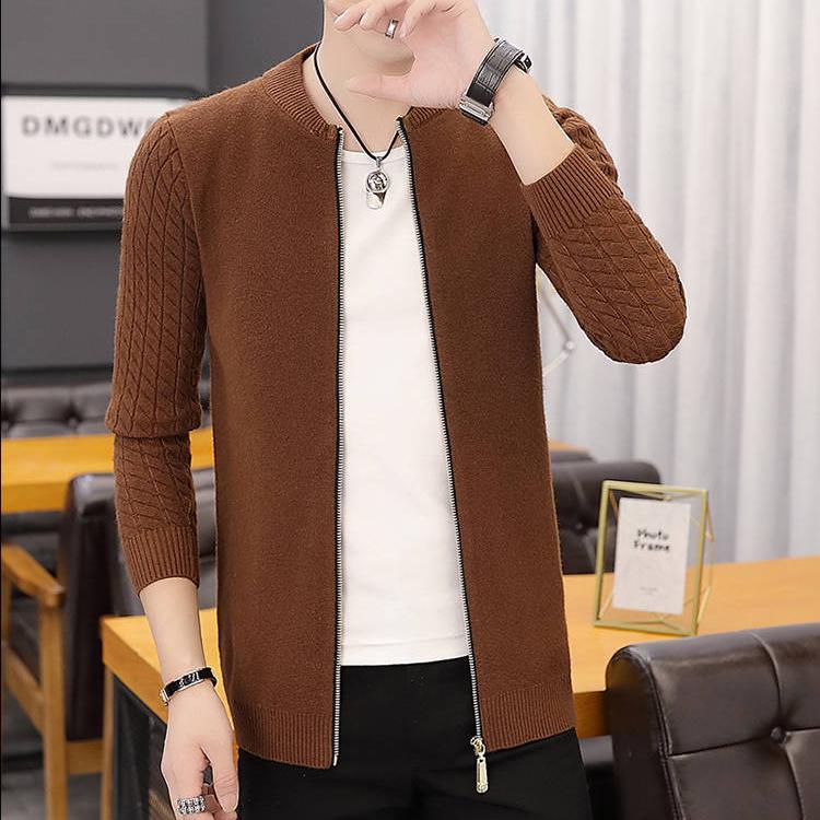 Mens Fleece Sweater Autumn Winter Warm Cashmere Dress Slim Fat Wool Zipper Sweater Men Knitted Coat