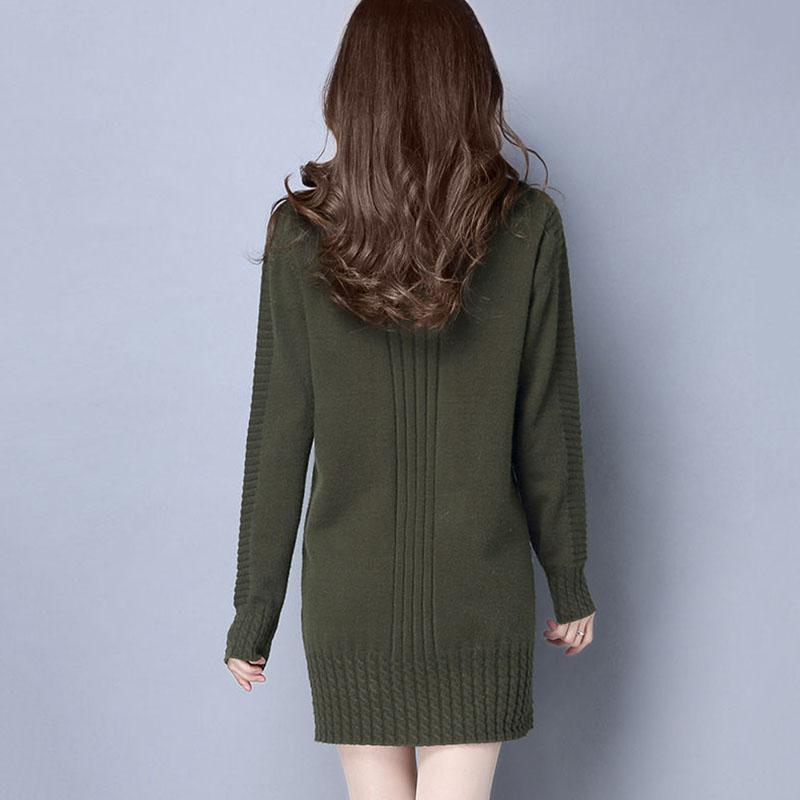 Mid-length Loose Dress In Autumn and Winter Casual Knitted Pullover Base Skirt Half-high Collar Thickened Female Sweater Dress