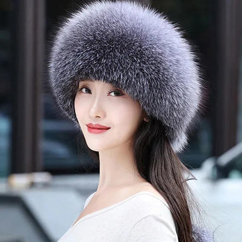 Women's Winter Hat Imitated Fox Fur Ball Plush Beret All-match Adjustable Hat Warm Cold Proof Ear Protection Hat Solid Fluffy Plushy Top Cap Fur Hat