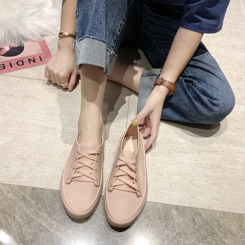 Women Flats 2020 Arrival Antiskid Lace Up Round Toe Casual Shoes Outdoor Water Proof Comfortble Soft Women Jelly Shoes