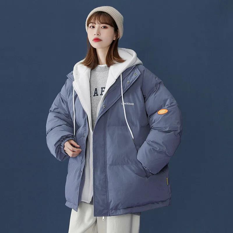 Winter Women's Down Padded Jacket Fake Two-piece Hooded Padded Jacket Thickened Warm Mid-length Padded Jacket