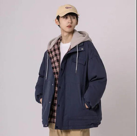Fake Two Padded Jacket Men's Winter Thick Bread Clothes Loose Large Size Cotton Clothes Men's Trend