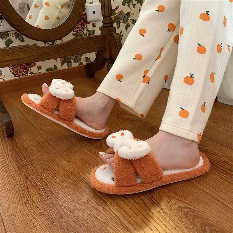 Cute Cotton Slippers Warm Autumn and Winter Flat Shoes Indoor Non-slip Cotton Shoes Soft Shoes