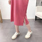 Cotton Simple Style Women's Summer Dress Short Sleeve Round Neck Solid Color Knee-length Daily Wear