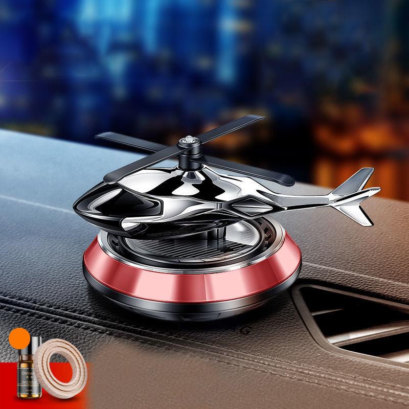 Helicopter Shape Solar Aroma Diffuser Car Decoration Ornaments Aluminum Alloy Solar Rotating Aircraft Car Accessories