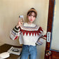 Autumn Winter Women  Fashion Sweater Casual Knitting Sweater Jacquard Round Neck Pullovers Loose Casual Long Sleeve Sweater