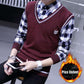 Autumn and Winter Men's Sweater Shirt Fake Two-piece Plus Velvet Thick Knit Sweater Slim Pullover for Teenagers