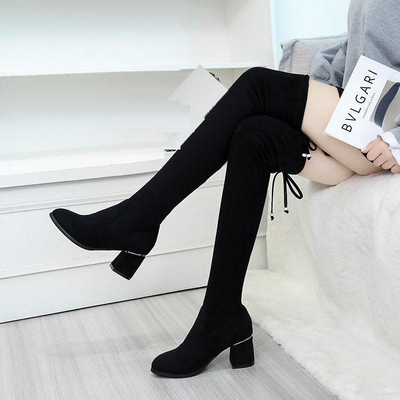 Women's Mid-heel High Boots Spring and Autumn Over The Knee Boots Thick Heel Women's Boots Winter Stretch Boots